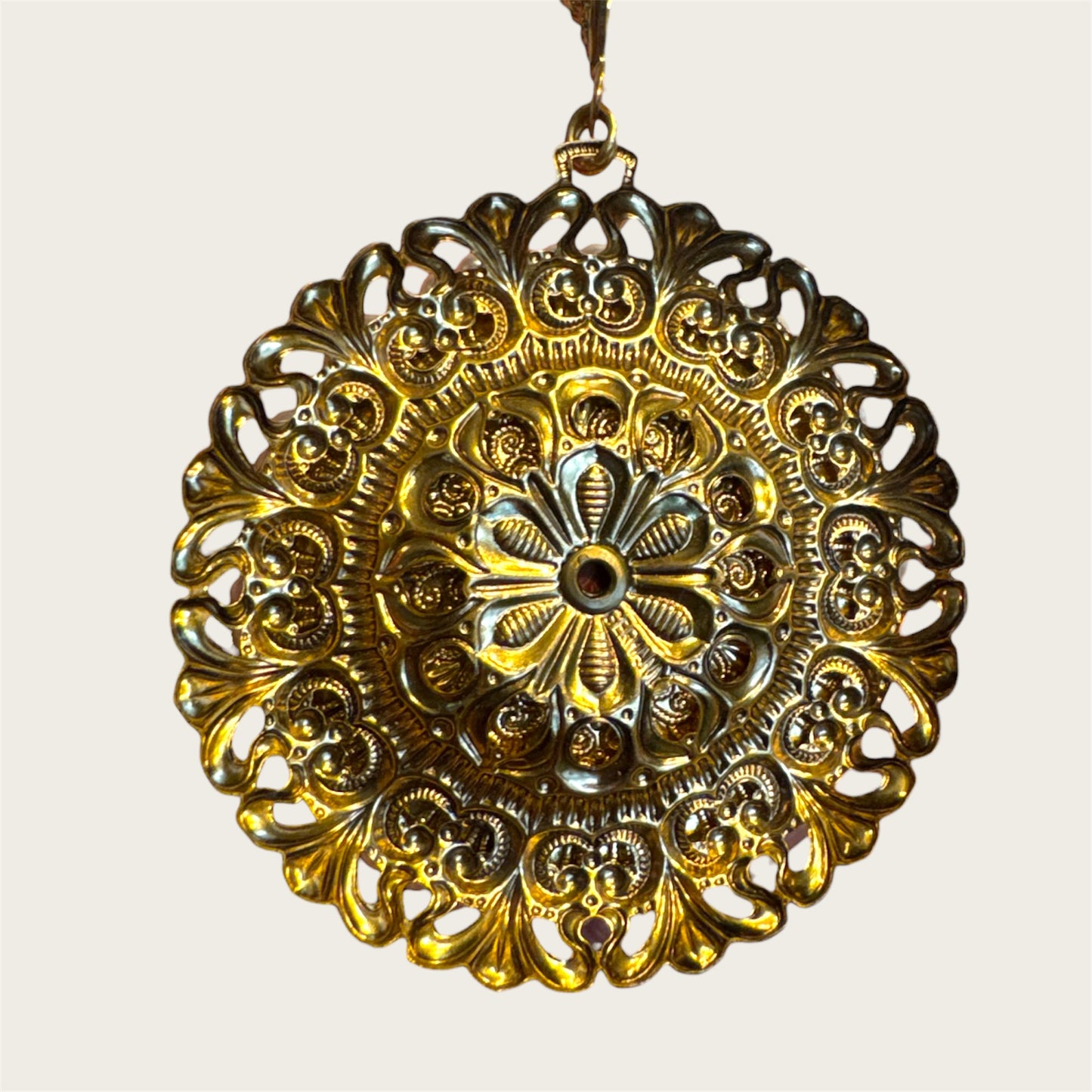 Mid-Century West Germany Geometric Medallion Necklace – Black & White Modernist Pendant