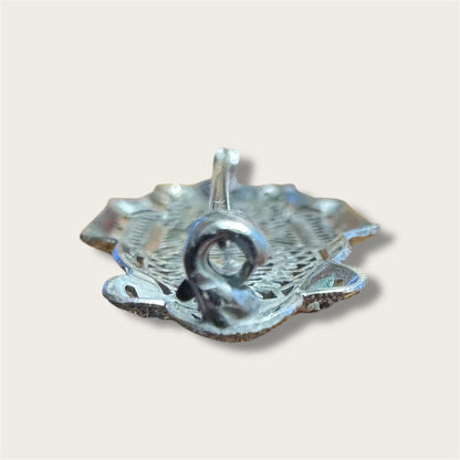 Vintage Silver-Tone Geometric Filigree Brooch with Champagne Rhinestones