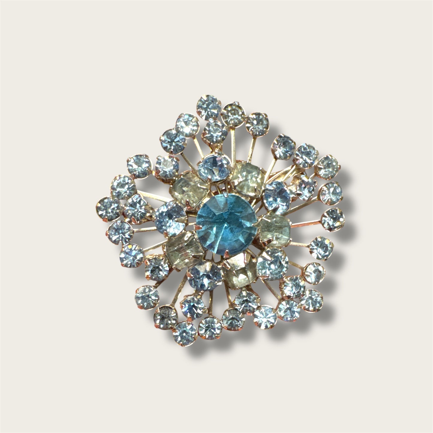 Vintage Mid-Century Icy Blue Starburst Rhinestone Brooch