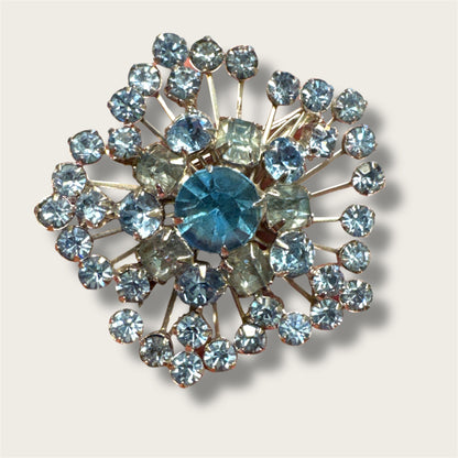 Vintage Mid-Century Icy Blue Starburst Rhinestone Brooch