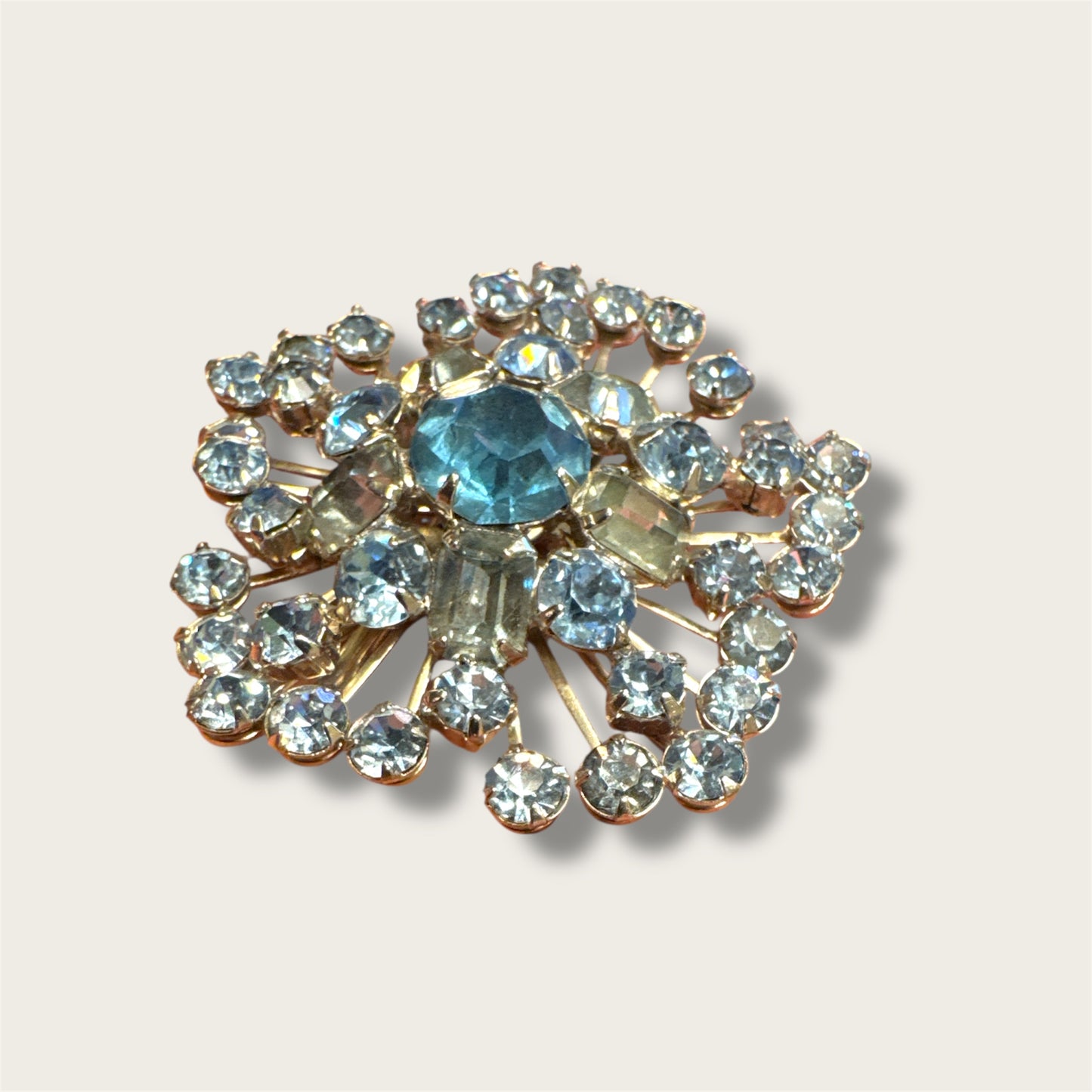Vintage Mid-Century Icy Blue Starburst Rhinestone Brooch