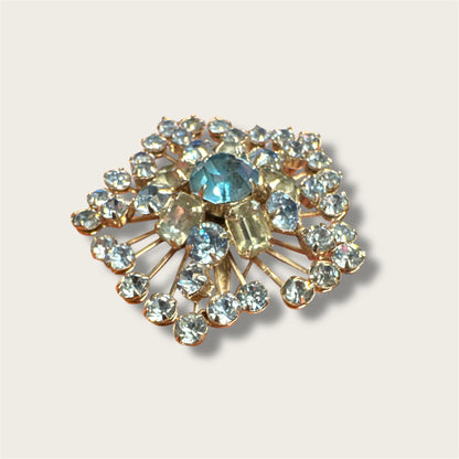 Vintage Mid-Century Icy Blue Starburst Rhinestone Brooch