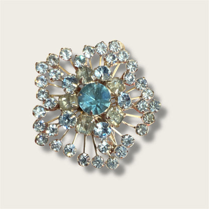 Vintage Mid-Century Icy Blue Starburst Rhinestone Brooch