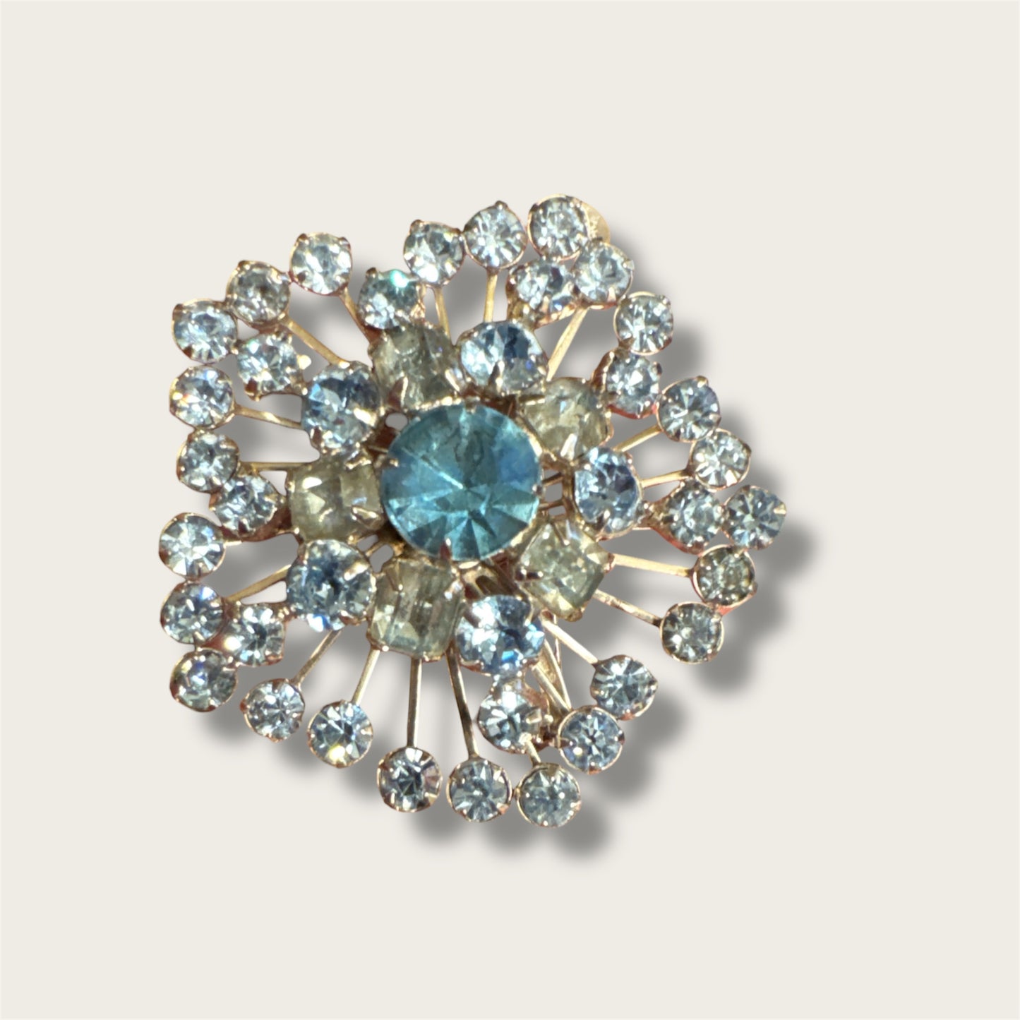 Vintage Mid-Century Icy Blue Starburst Rhinestone Brooch