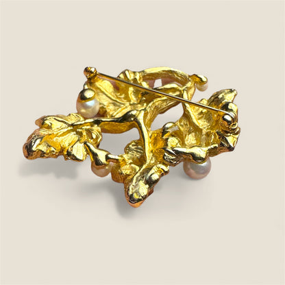 Vintage Mid-Century Gemstone & Pearl Branch Brooch – Unsigned Artisan, Swoboda-Style
