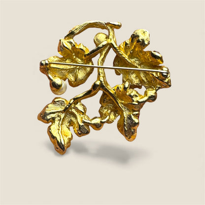 Vintage Mid-Century Gemstone & Pearl Branch Brooch – Unsigned Artisan, Swoboda-Style