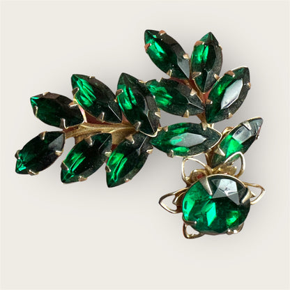 Vintage Judy Lee Layered Emerald Green Rhinestone Spray Brooch – Round & Navette Cuts