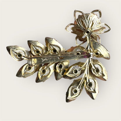 Vintage Judy Lee Layered Emerald Green Rhinestone Spray Brooch – Round & Navette Cuts
