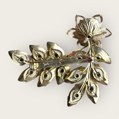 Vintage Judy Lee Layered Emerald Green Rhinestone Spray Brooch – Round & Navette Cuts