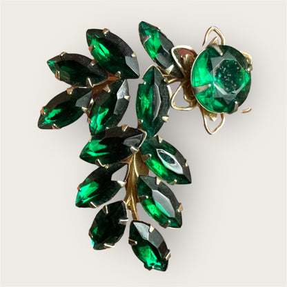 Vintage Judy Lee Layered Emerald Green Rhinestone Spray Brooch – Round & Navette Cuts