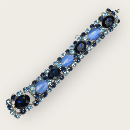 Vintage Mid-Century Sapphire & Bleu Moonstone Glass Statement Bracelet