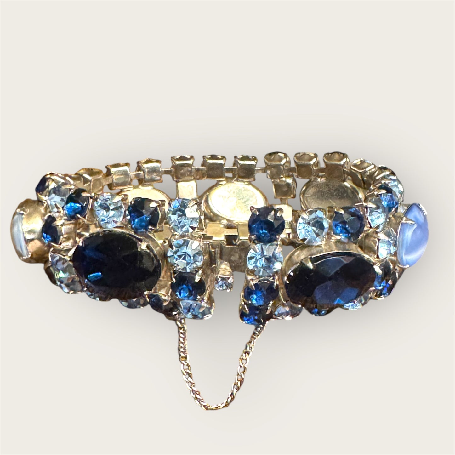 Vintage Mid-Century Sapphire & Bleu Moonstone Glass Statement Bracelet