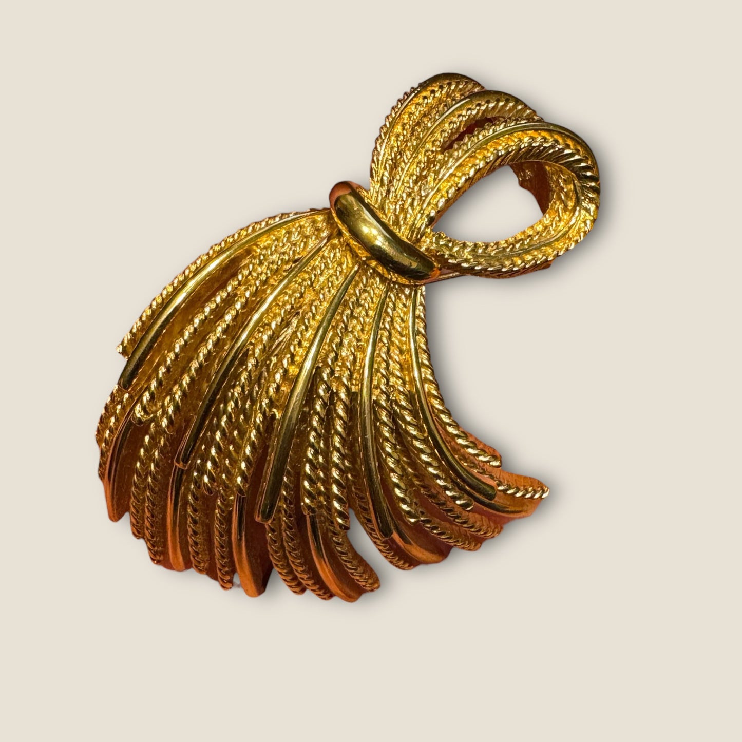Vintage Monet Gold Ribbon Spray Brooch, Circa 1965 — Documented Book Piece