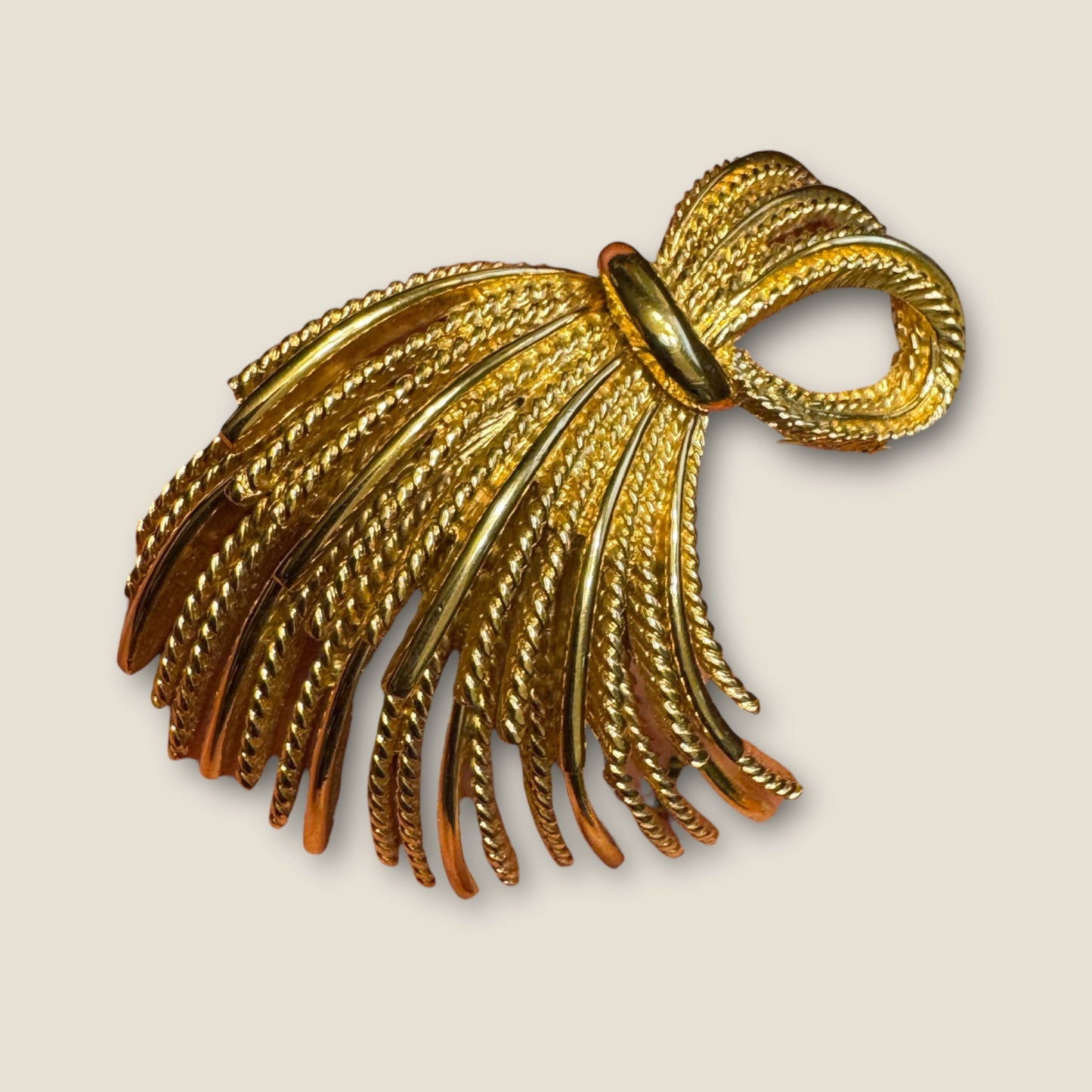Vintage Monet Gold Ribbon Spray Brooch, Circa 1965 — Documented Book Piece