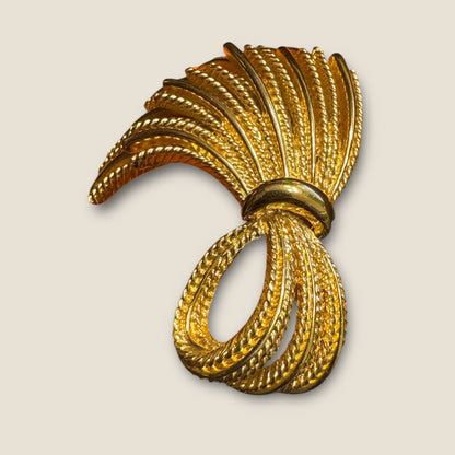 Vintage Monet Gold Ribbon Spray Brooch, Circa 1965 — Documented Book Piece