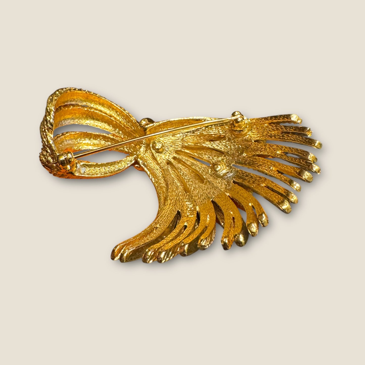 Vintage Monet Gold Ribbon Spray Brooch, Circa 1965 — Documented Book Piece