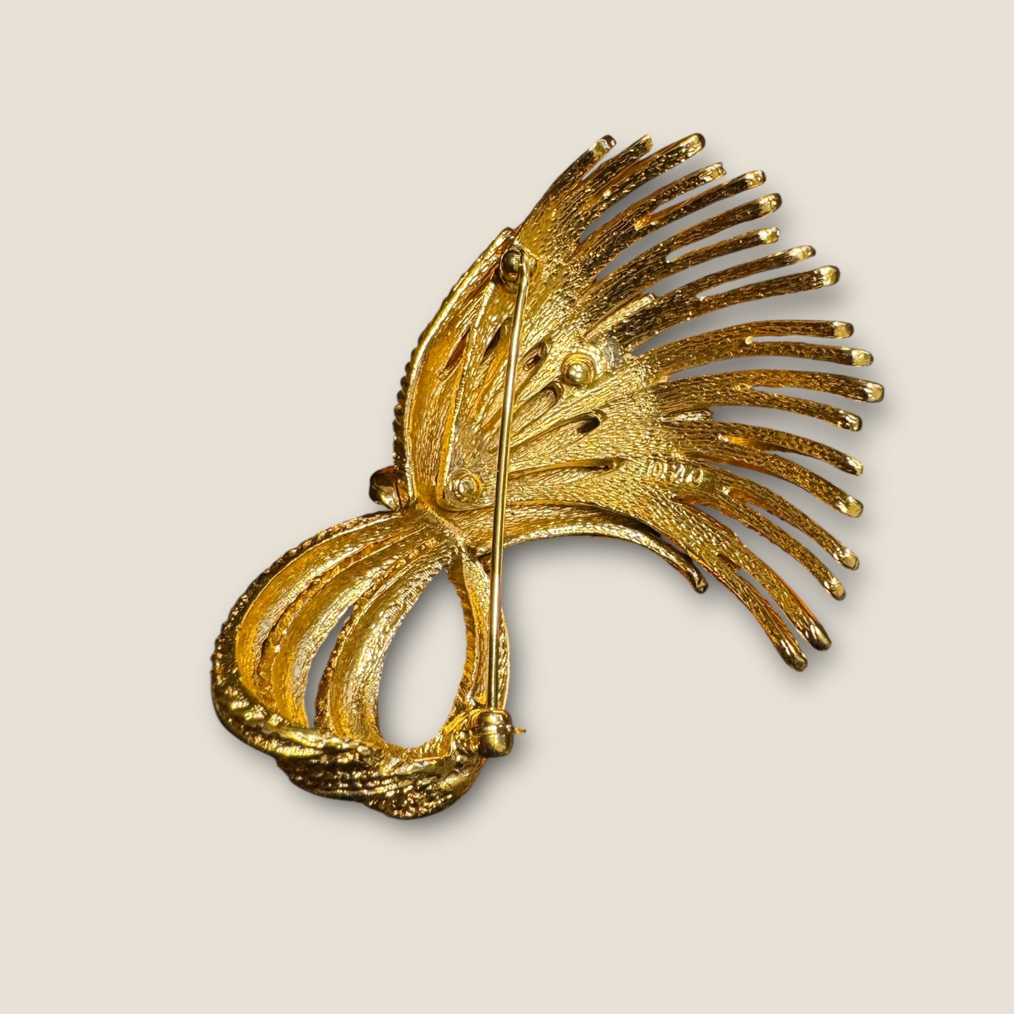 Vintage Monet Gold Ribbon Spray Brooch, Circa 1965 — Documented Book Piece