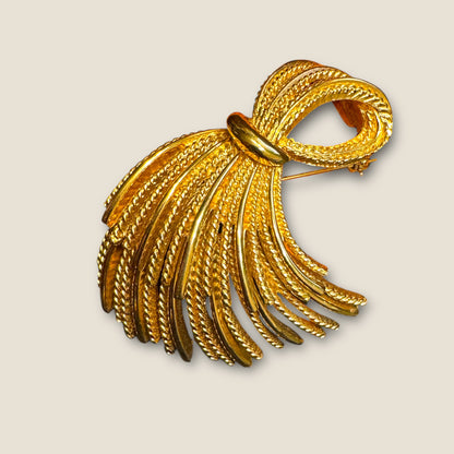 Vintage Monet Gold Ribbon Spray Brooch, Circa 1965 — Documented Book Piece