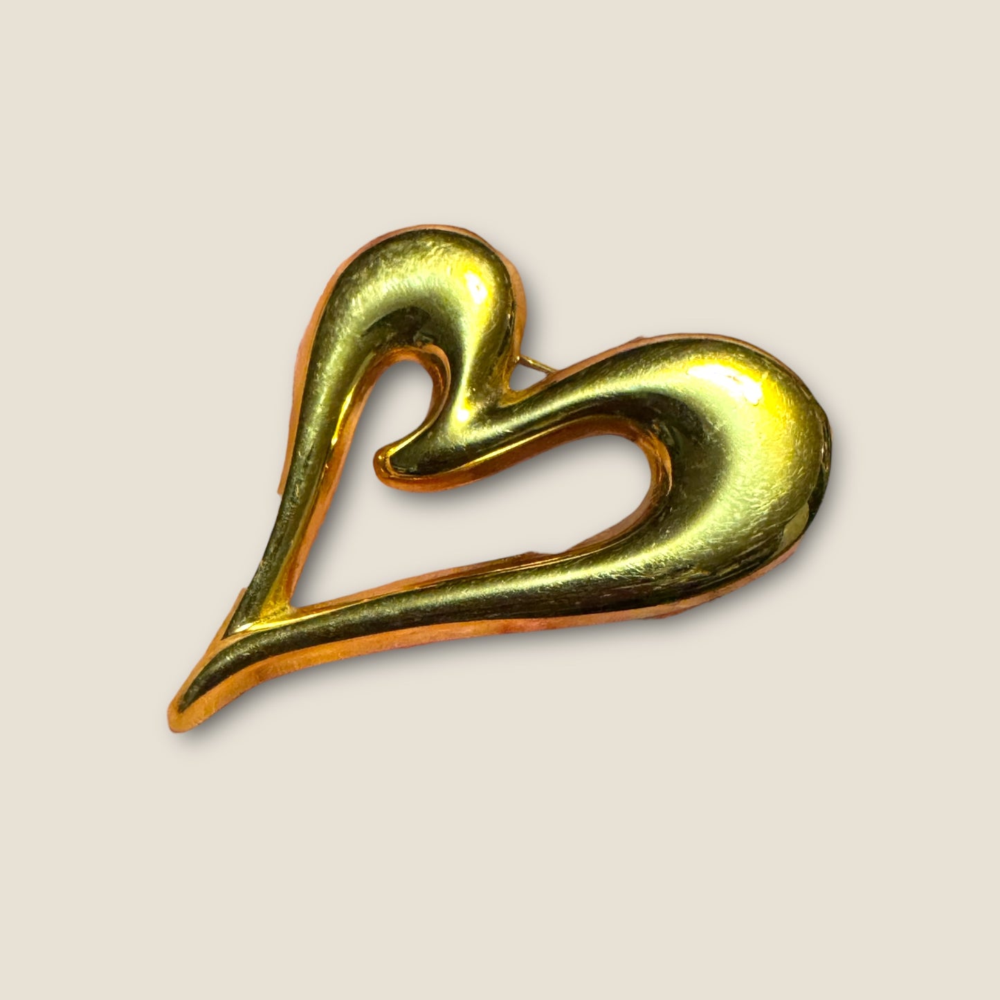 Vintage Monet Book Piece Freeform Heart Brooch – Gold-Tone Sculptural Pin | Circa 1970s