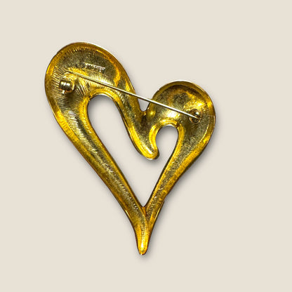 Vintage Monet Book Piece Freeform Heart Brooch – Gold-Tone Sculptural Pin | Circa 1970s