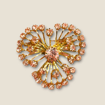 Vintage Pink Rhinestone Firework Spray Brooch – Gold Tone Mid-Century Statement
