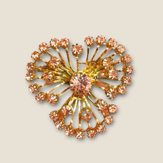 Vintage Pink Rhinestone Firework Spray Brooch – Gold Tone Mid-Century Statement