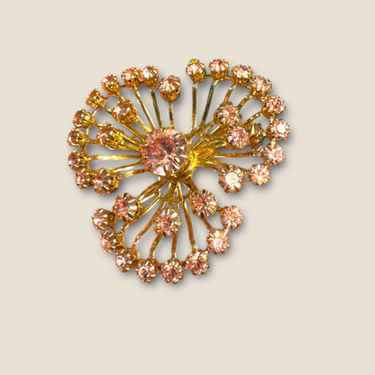 Vintage Pink Rhinestone Firework Spray Brooch – Gold Tone Mid-Century Statement