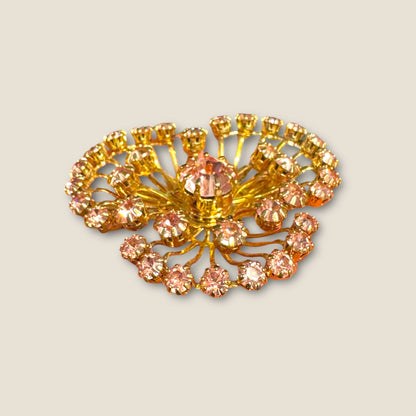 Vintage Pink Rhinestone Firework Spray Brooch – Gold Tone Mid-Century Statement
