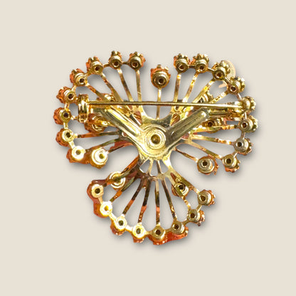 Vintage Pink Rhinestone Firework Spray Brooch – Gold Tone Mid-Century Statement