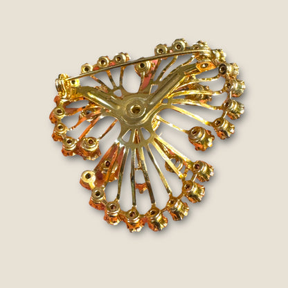 Vintage Pink Rhinestone Firework Spray Brooch – Gold Tone Mid-Century Statement