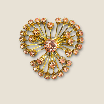 Vintage Pink Rhinestone Firework Spray Brooch – Gold Tone Mid-Century Statement