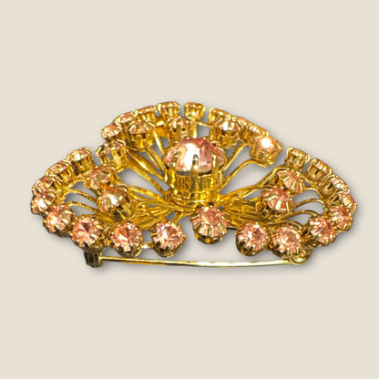 Vintage Pink Rhinestone Firework Spray Brooch – Gold Tone Mid-Century Statement