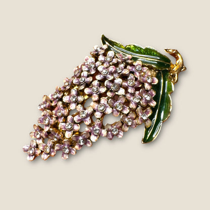Vintage Monet Enamel Floral Cluster Brooch with Blush Petals & Crystal Centers