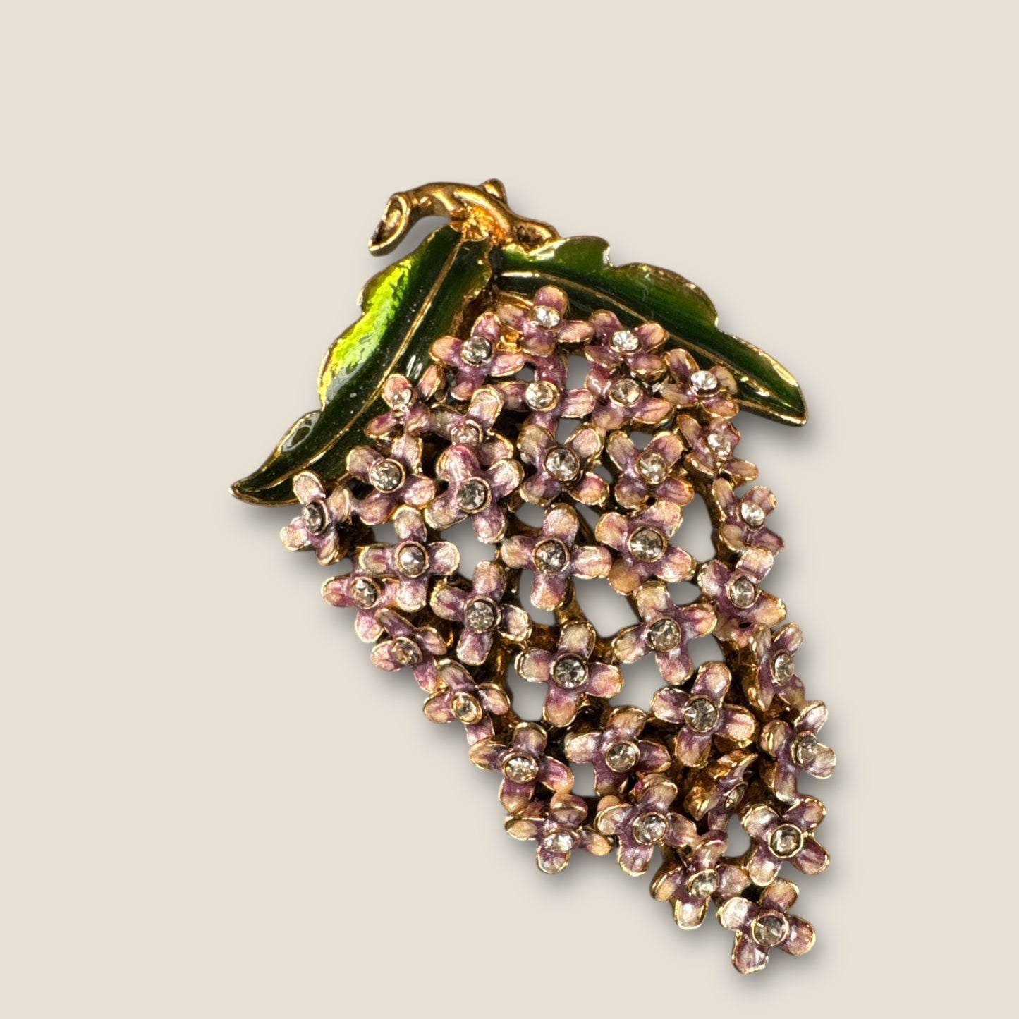 Vintage Monet Enamel Floral Cluster Brooch with Blush Petals & Crystal Centers