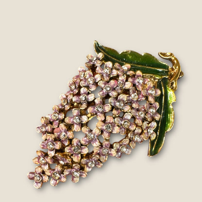 Vintage Monet Enamel Floral Cluster Brooch with Blush Petals & Crystal Centers