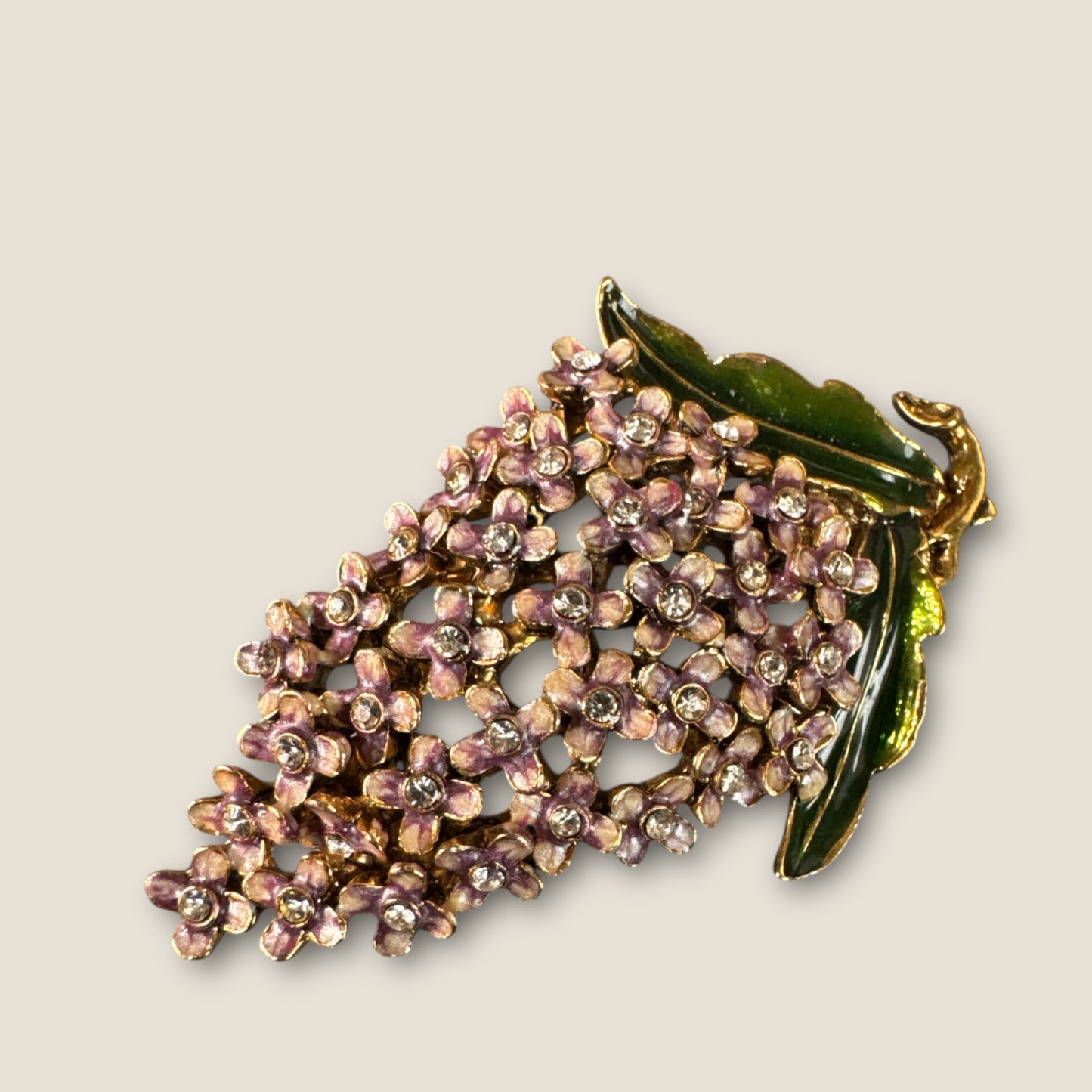Vintage Monet Enamel Floral Cluster Brooch with Blush Petals & Crystal Centers
