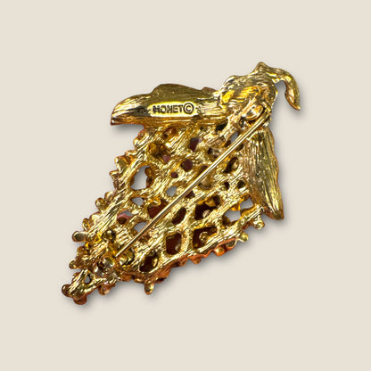 Vintage Monet Enamel Floral Cluster Brooch with Blush Petals & Crystal Centers