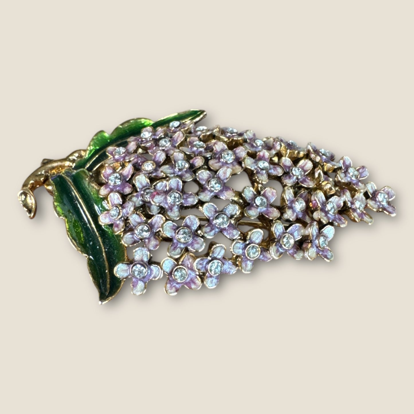 Vintage Monet Enamel Floral Cluster Brooch with Blush Petals & Crystal Centers