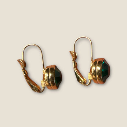 Vintage Swarovski Emerald Green Bezel-Set Crystal Leverback Earrings