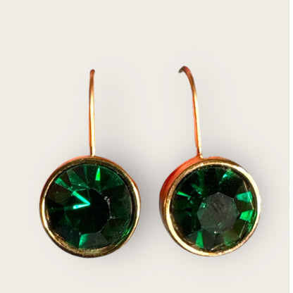 Vintage Swarovski Emerald Green Bezel-Set Crystal Leverback Earrings
