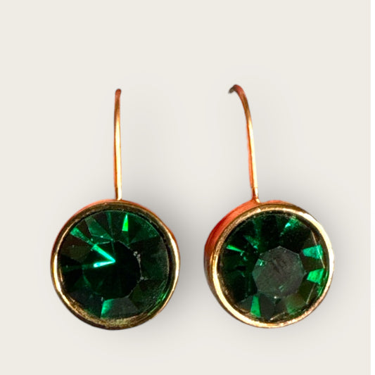 Vintage Swarovski Emerald Green Bezel-Set Crystal Leverback Earrings
