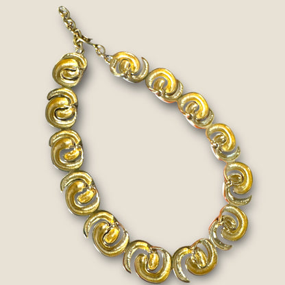 Vintage Monet Cream Enamel Sculptural Swirl Necklace – Gold-Tone Articulated Choker (Signed Monet)