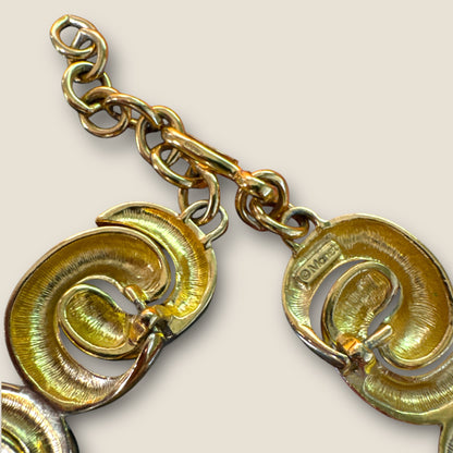 Vintage Monet Cream Enamel Sculptural Swirl Necklace – Gold-Tone Articulated Choker (Signed Monet)