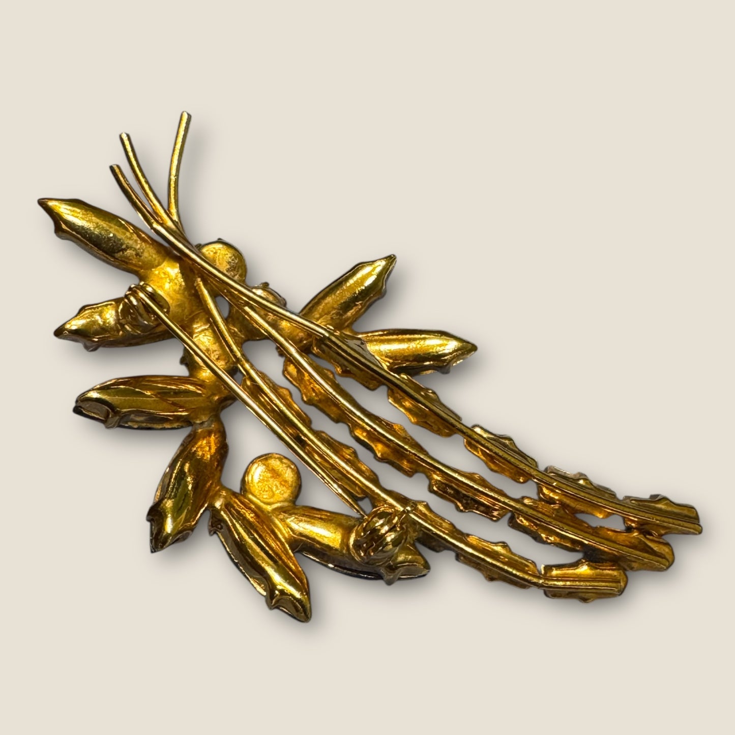 Vintage Uranium Glass & Topaz Rhinestone Spray Brooch