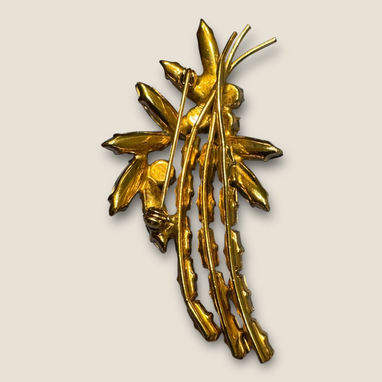 Vintage Uranium Glass & Topaz Rhinestone Spray Brooch