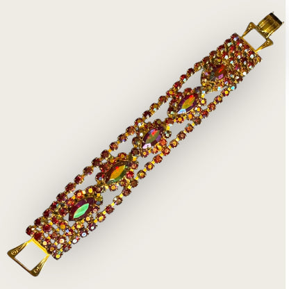 Vintage Red Aurora Borealis Rhinestone Statement Bracelet