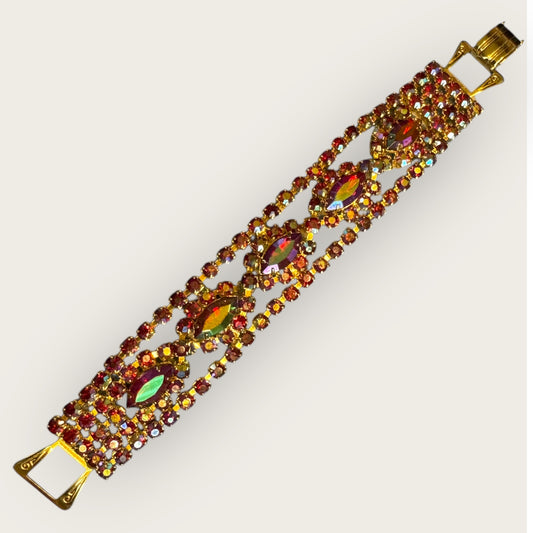 Vintage Red Aurora Borealis Rhinestone Statement Bracelet