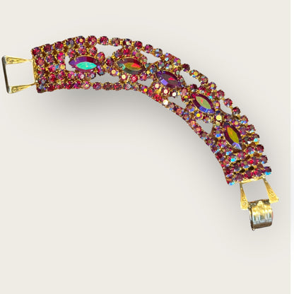 Vintage Red Aurora Borealis Rhinestone Statement Bracelet