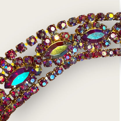 Vintage Red Aurora Borealis Rhinestone Statement Bracelet