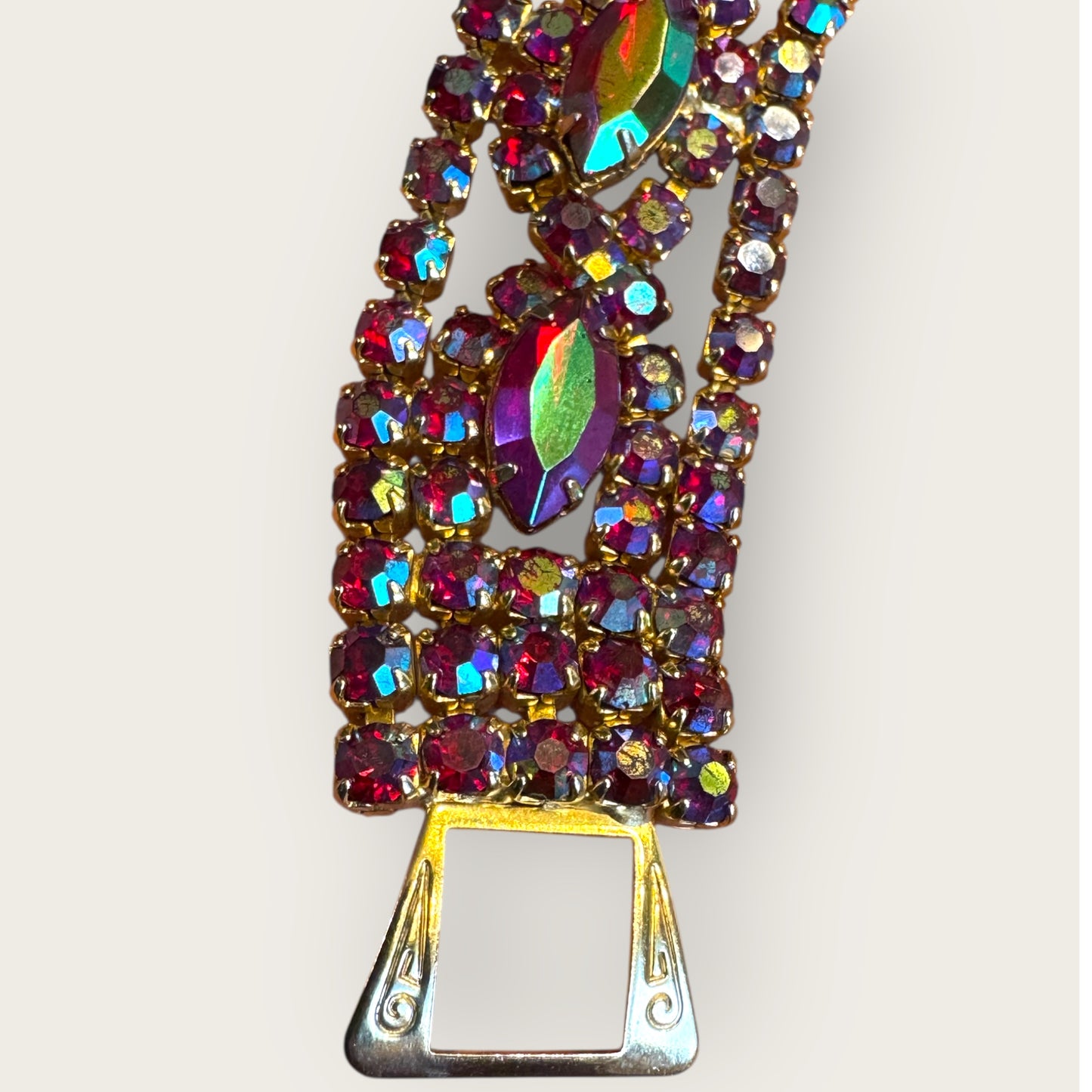 Vintage Red Aurora Borealis Rhinestone Statement Bracelet
